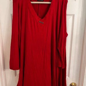 Monnuro, Knit, Swing Tunic, Long Sleeve, Red, Size: 5X